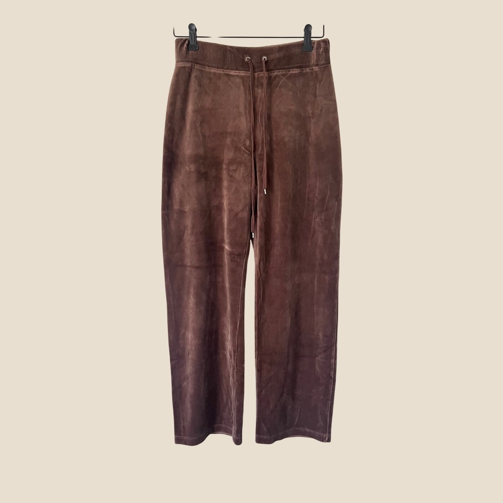 Jones New York Sport Brown Velour Track Pants Wide Leg Drawstring Womens Small